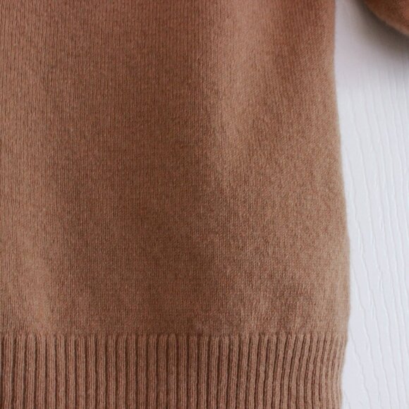 By Anthropologie Wool Cashmere Puff-Sleeve Mock-Neck Sweater in Honey Brown - Picture 6 of 14